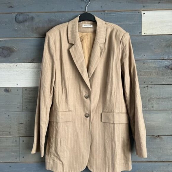 Nicholas $495 CHARLEE Sz 6 Pinstripe Linen Blend Blazer Camel - Picture 4 of 12